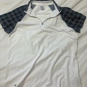 Daily Sports White Polo with Black Striped Sleeves